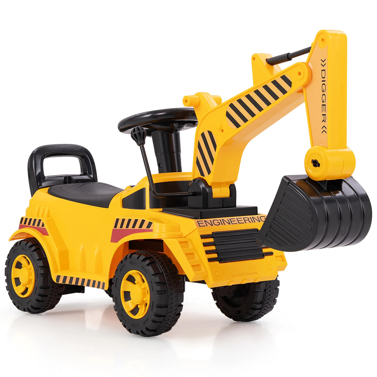 Children's Ride-On Excavator with Adjustable Shovel, Anti-Tipping Block, and Engine Sound Features