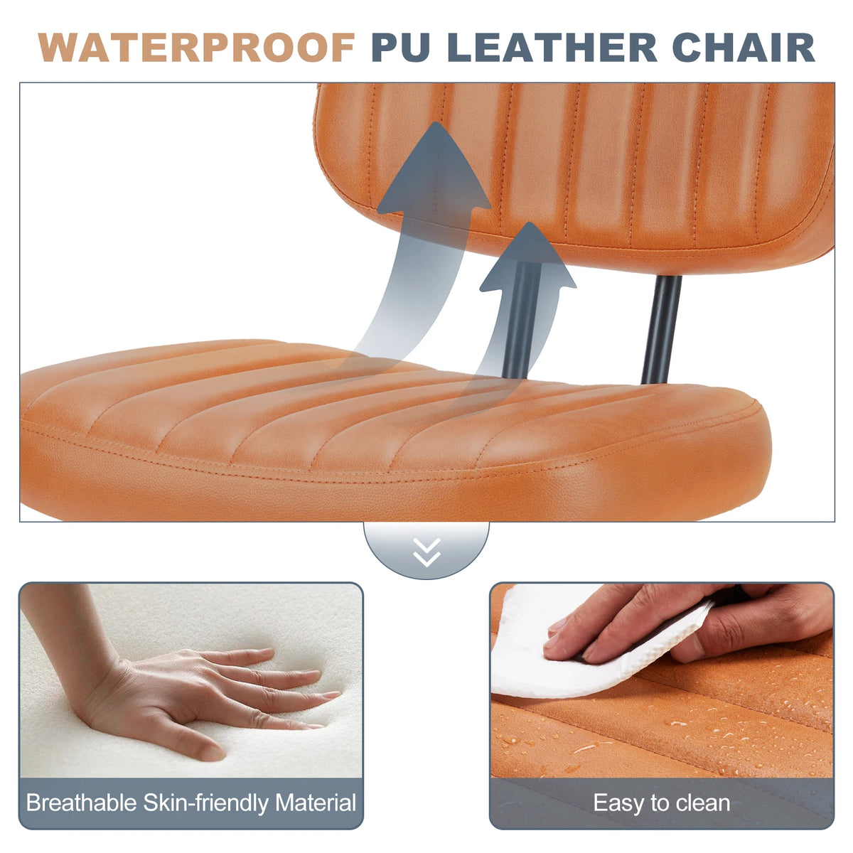 Ergonomic Armless PU Leather Office Chair with Swivel and Height Adjustment for Home and Gaming Use