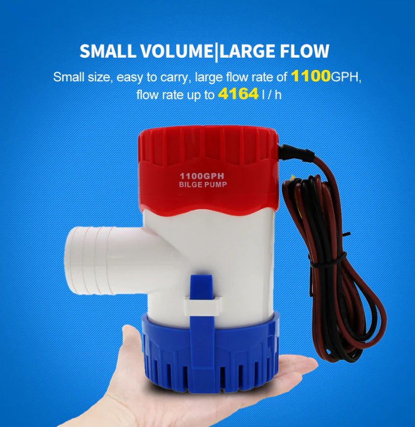1100GPH 12V Electric Marine Submersible Bilge Sump Water Pump for Boat 3/4" Hose