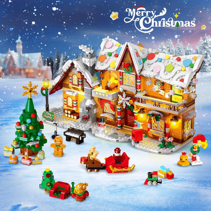 2025 LED Gingerbread House Building Toy - 3 Style Modes with Santa, Christmas Tree, and Train for Ages 8 and Up
