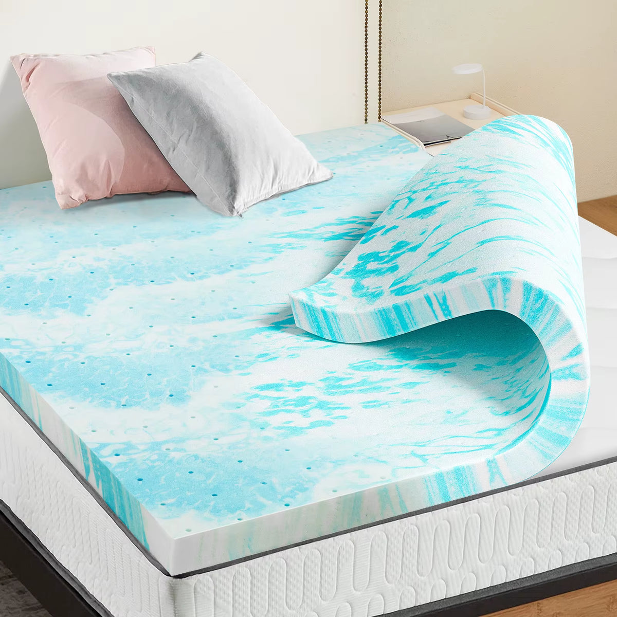 JHK Full Size 2-3 Inch Gel Memory Foam Mattress Topper - Cooling, Soft, and Breathable Bed Topper for School and Bedroom Furniture