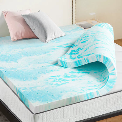 JHK Full Size 2-3 Inch Gel Memory Foam Mattress Topper - Cooling, Soft, and Breathable Bed Topper for School and Bedroom Furniture