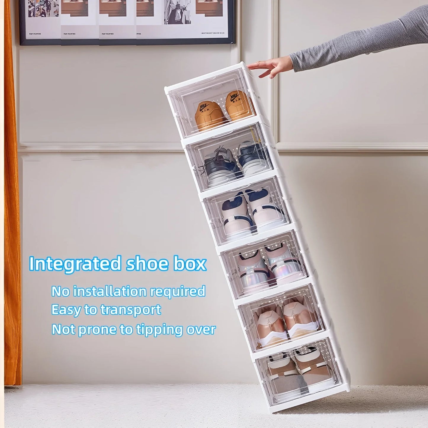6 Layers Shoes Box Foldable Transparent Sneaker Shoe Storage Organizers Box Stackable Dustproof High-Top Cabinet Shoe Rack Shelf