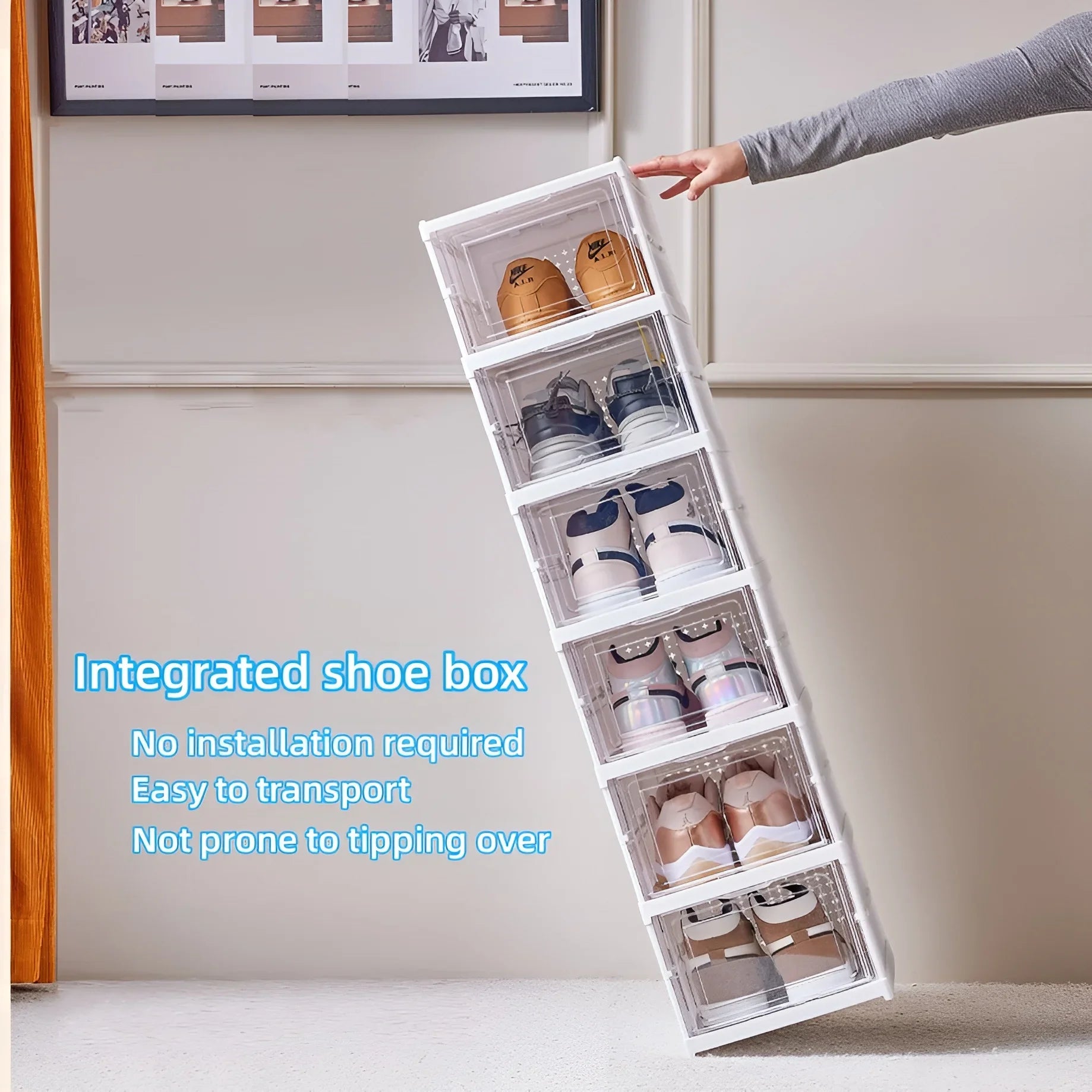 6 Layers Shoes Box Foldable Transparent Sneaker Shoe Storage Organizers Box Stackable Dustproof High-Top Cabinet Shoe Rack Shelf