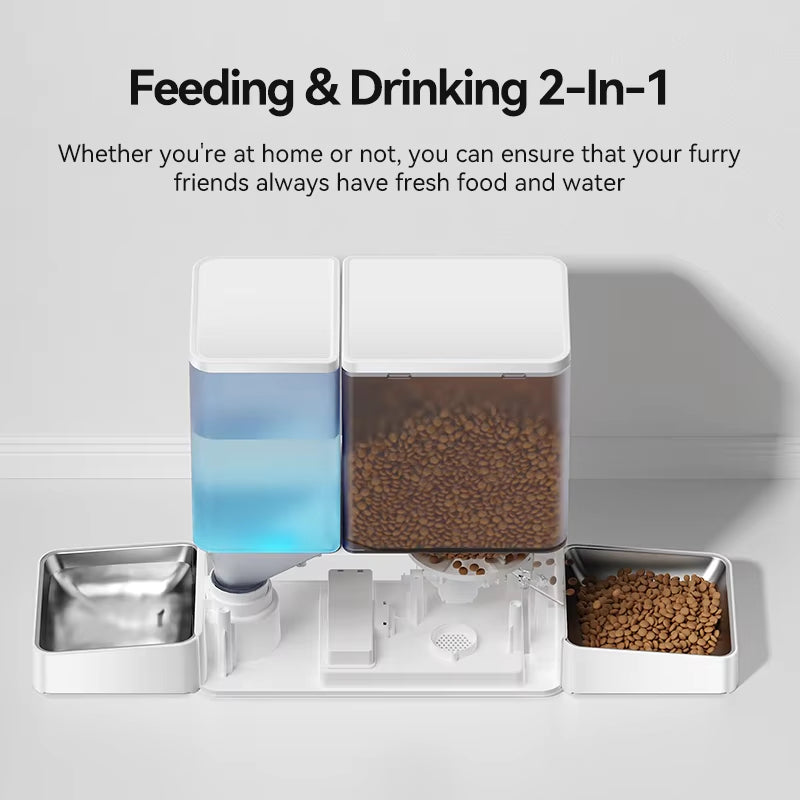 ROJECO 2In1 Automatic Pet Feeder Gravity Water Fountain 8.5L Button Version Auto Cat Kibble Dispenser with Water Refill Drinker