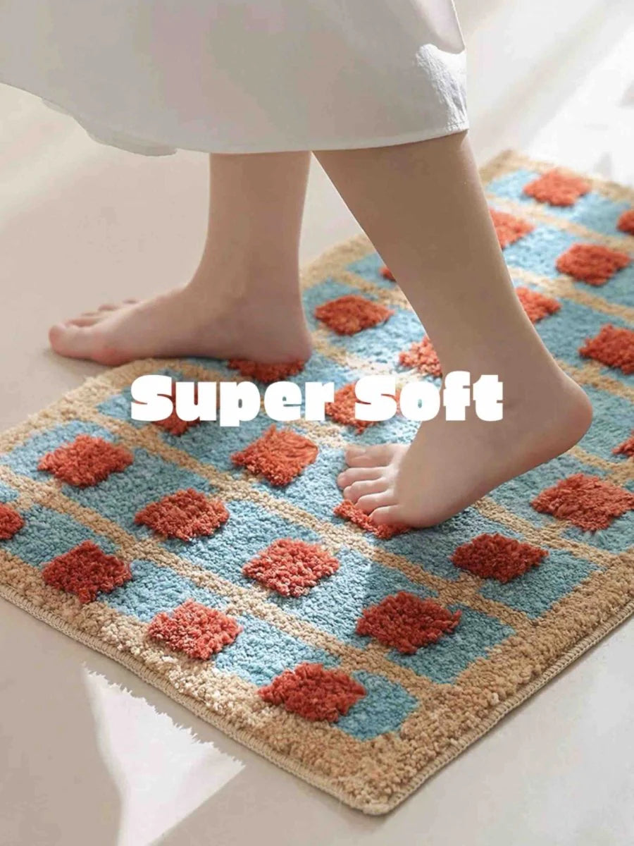 Ultra Soft Retro Whimsical Bath Rug, Machine-Washable, Absorbent Mat
