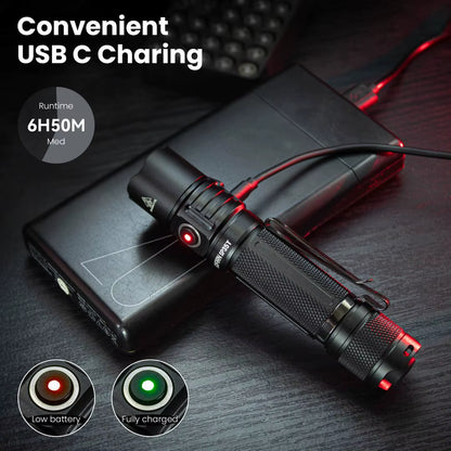 SP35T 3800Lm Tactical 21700 Flashlight Powerful LED Light USB C Rechargeable Torch with Dual Switch Power Indicator ATR