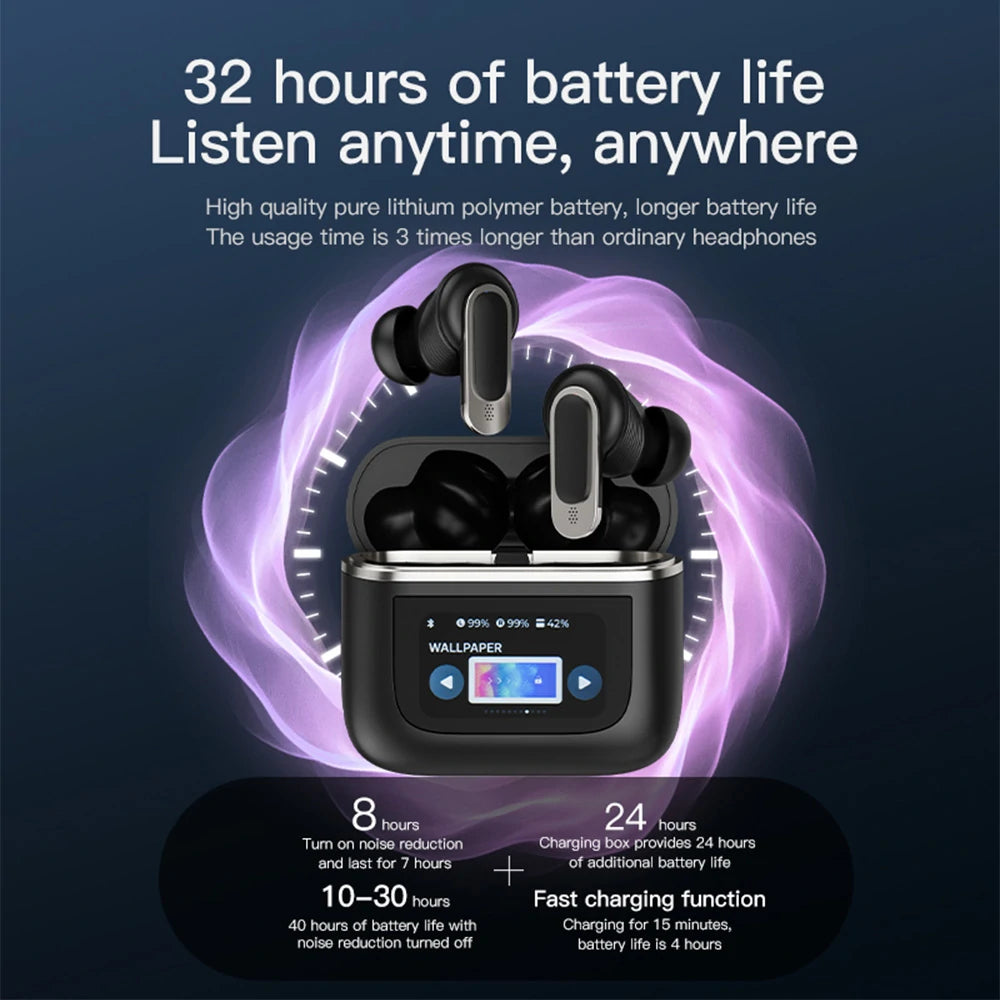Blitzwolf BW-FYE16 LED Screen TWS Earbuds Bluetooth Earphone Colorful Touch Screen Active Noise Cancelling 32H Battery Life 3D Spatial Audio HD Calls IPX5 Waterproof Portable Headset