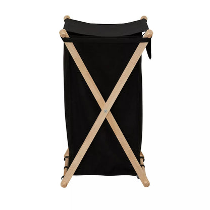 Wood X-Frame Laundry Hamper in Black with Liner - Collapsible Sorter, 139.72L Capacity