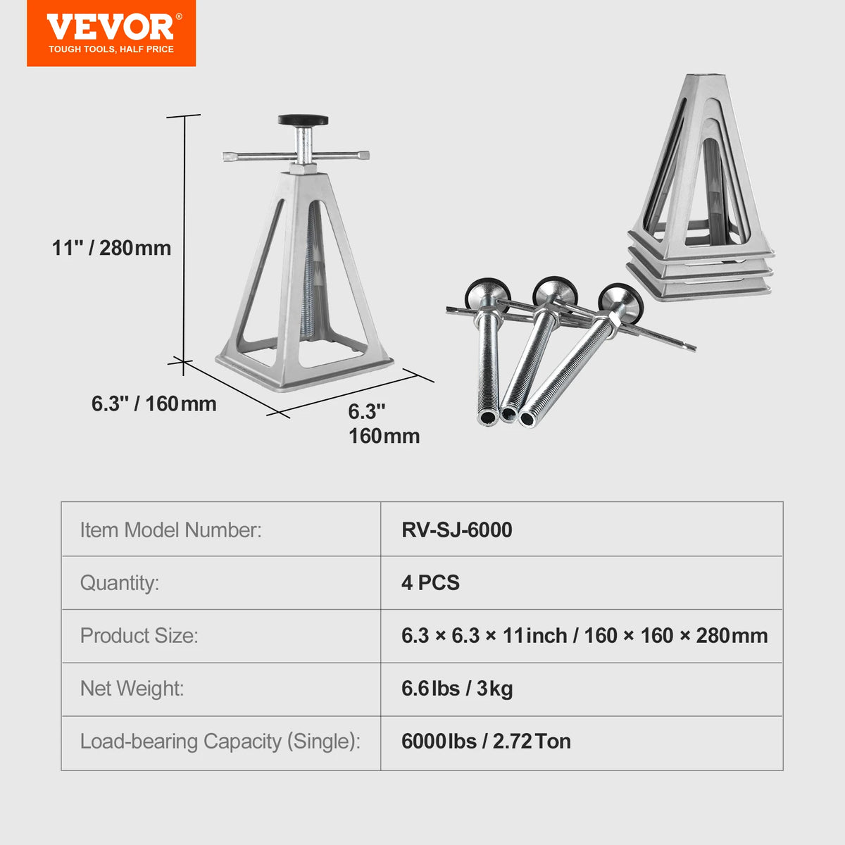 Succebuy 4-Pack Aluminum RV Stabilizer Jacks - 6000 lbs Leveling Support for Travel Trailers and Campers with Single Screw Design