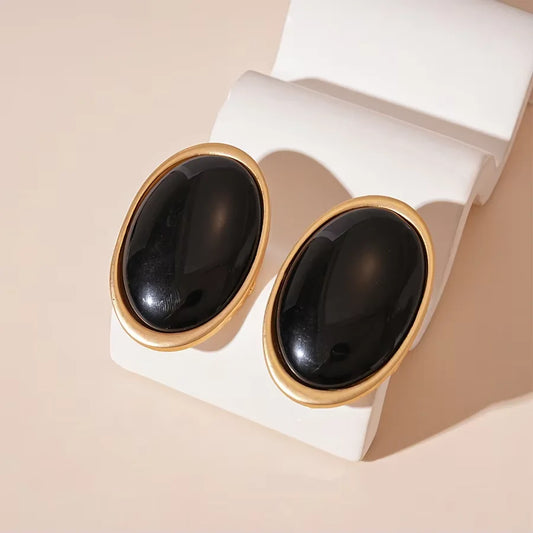 Luxury Vintage Red Resin Geometric Oval Stud Earrings for Women - Ideal for Parties and Weddings - Wholesale Available