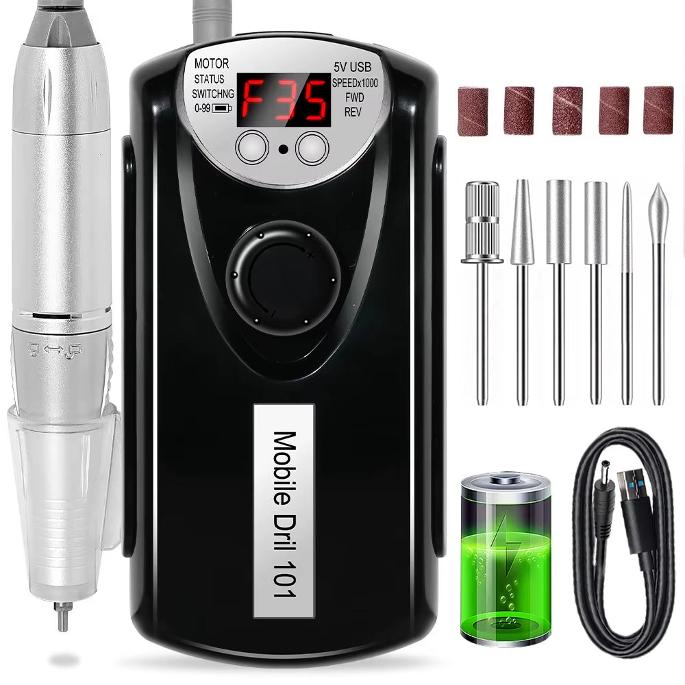 35000RPM Nail Drill Machine for Nails Rechargeable Manicure Low Noise Professional Electric Nail Drill Motor Polishe Sander Tool