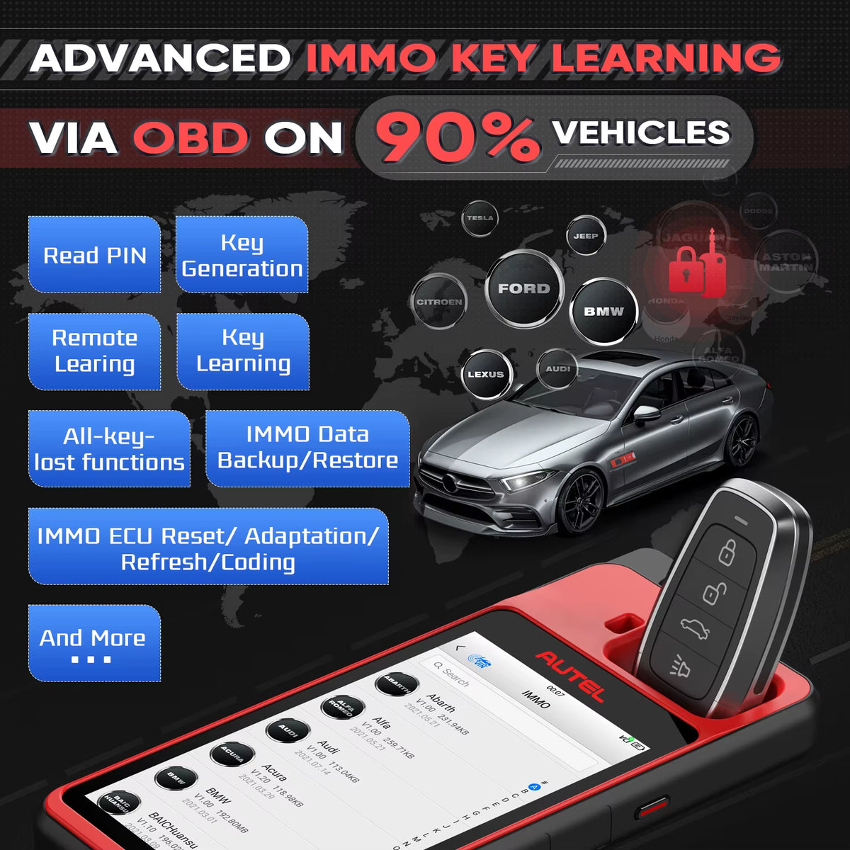 Autel MaxiIM KM100 KM100X Key Programming Tool with Lifetime Free IMMO and Key FOB Programming, OBD IMMO Key Learning, Compatible with IM508