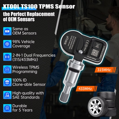 XTOOL TS100PRO 2-in-1 TPMS Sensor - 315MHz & 433MHz Automotive Tire Repair and Programming Tool (4 PCS)