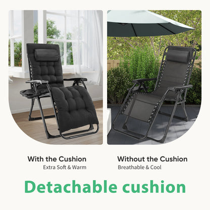 JHK Portable Zero Gravity Recliner Lounge Chair with Cup Holder Trays and Removable Cushion for Outdoor Use