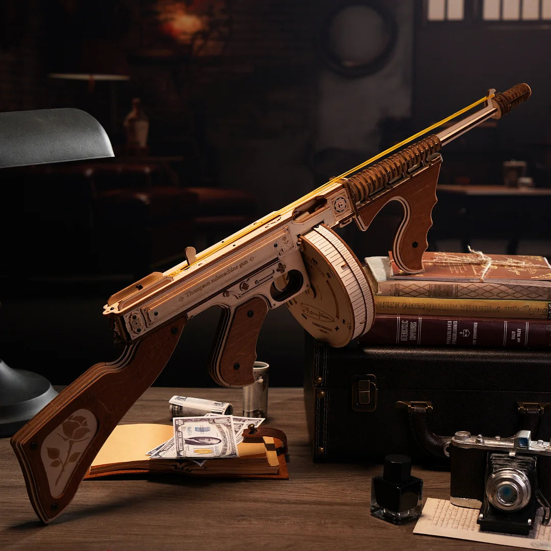 Robotime ROKR Thompson Submachine Gun 3D Wooden Puzzle Kit for Adults and Teens - Easy Assembly Building Block Set LQB01