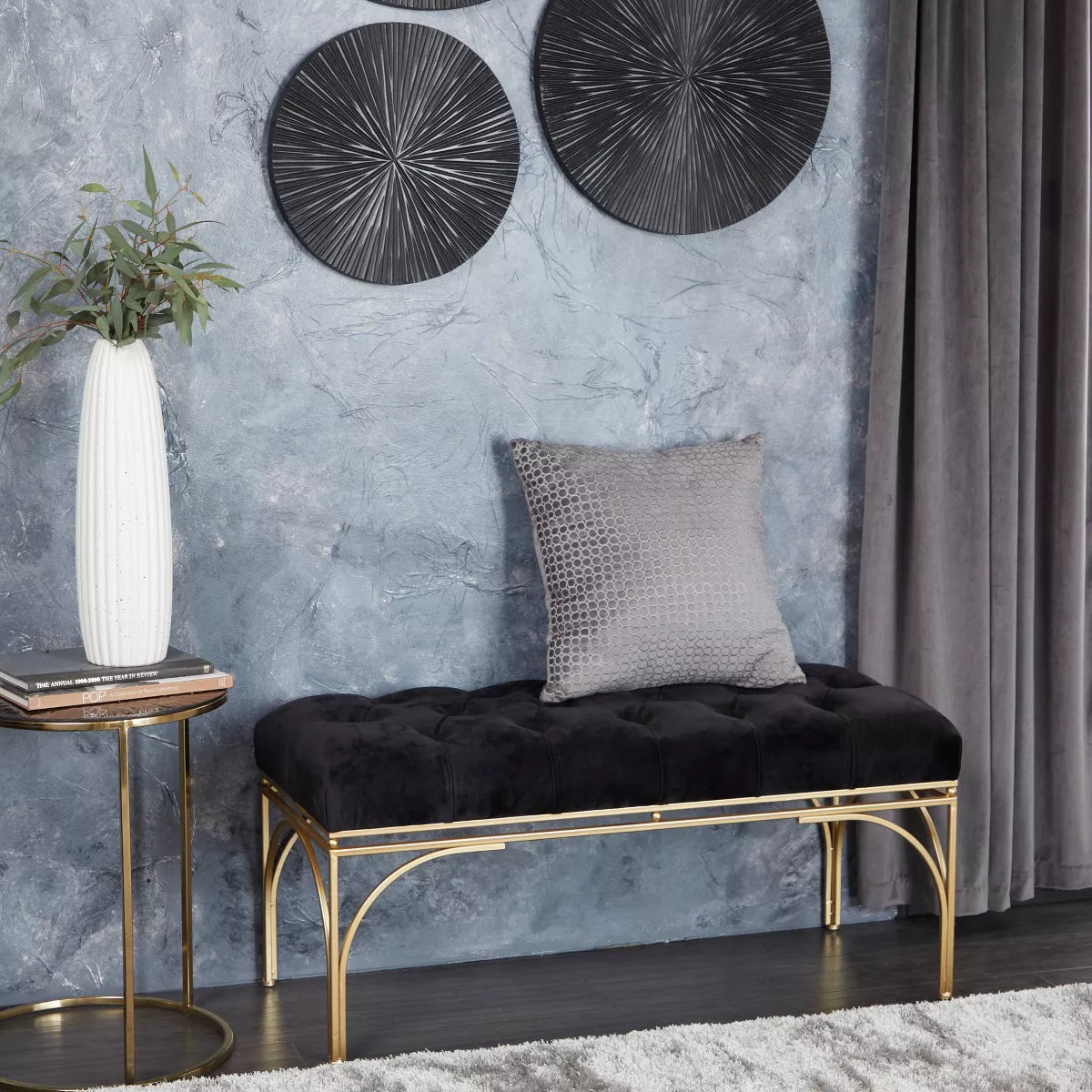 Rectangular Glam Velvet Bench -Black