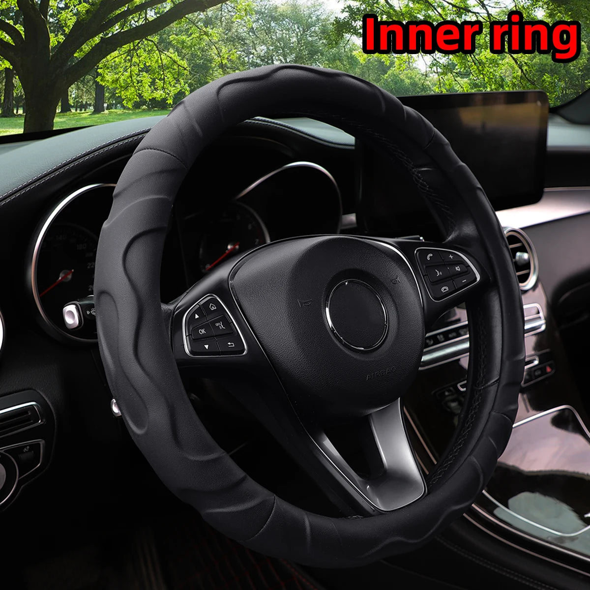 Artificial Lambskin Three-Dimensional Sports Car Steering Wheel Cover for 14.5-15 Inch (37-38 CM) Wheels
