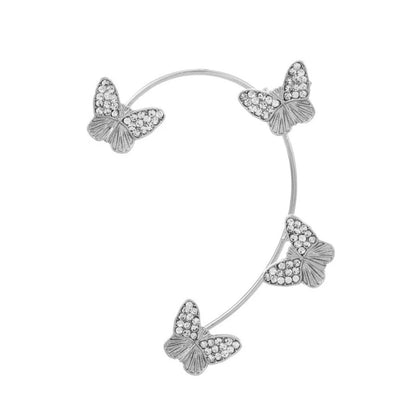 Silver Plated Butterfly Ear Clips with Zircon Accents for Non-Pierced Ears - Elegant Wedding Jewelry for Women