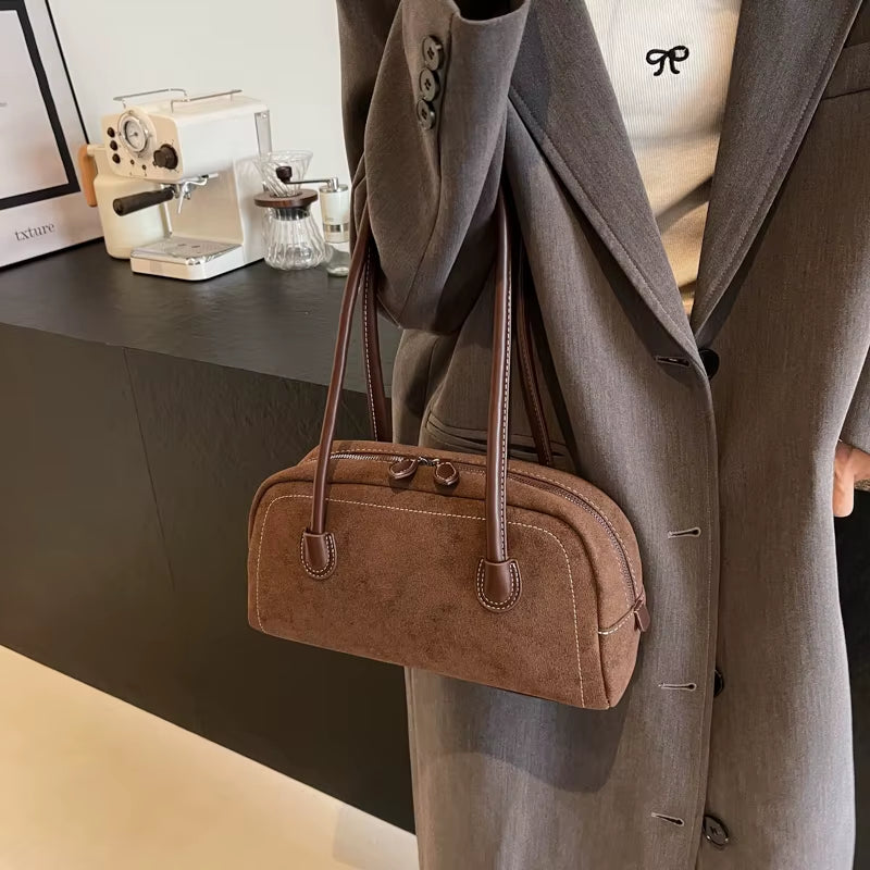  Women Shoulder Bag Multi Pocket Underarm Bag Faux Suede Tote Purse Zipper Satchel Bag Designer Brand Ladies Shoulder Bag