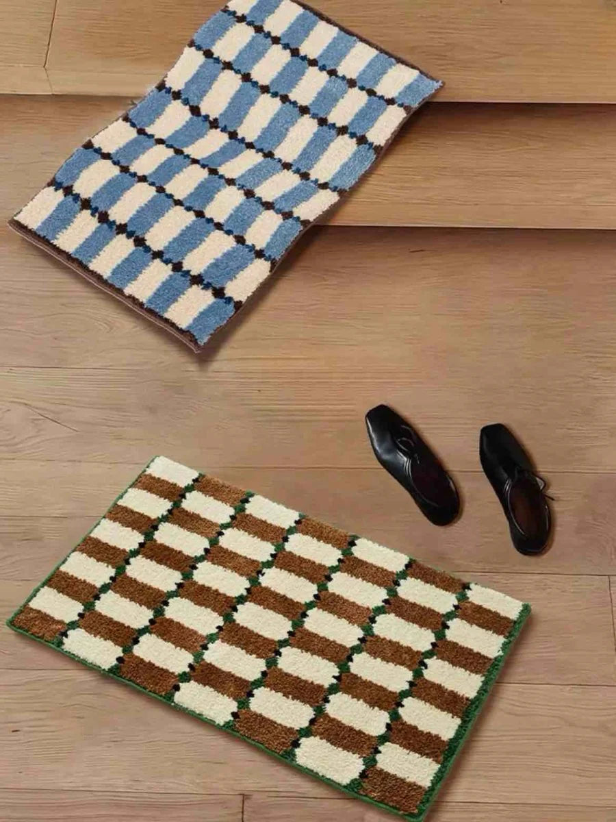Retro Checker Bath Rug, Machine-Washable, Ultra Soft & Absorbent