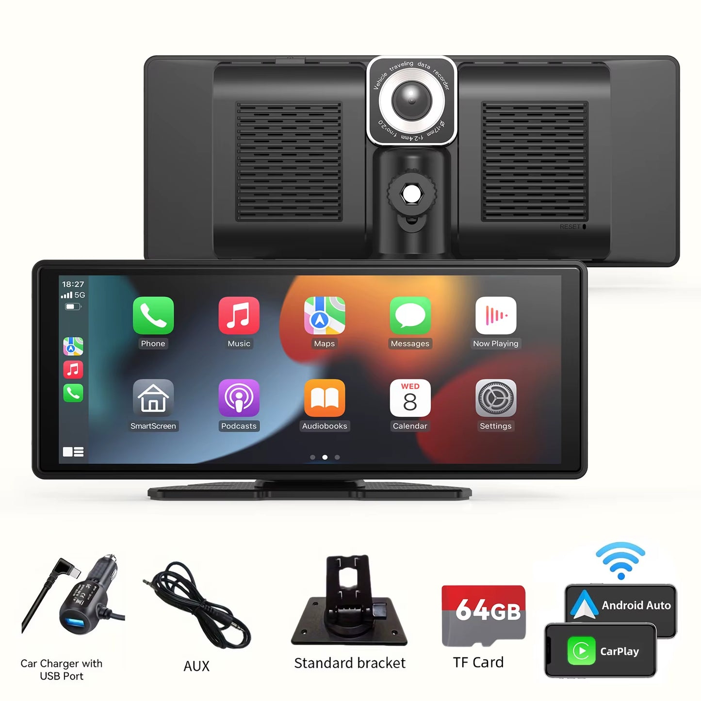 Portable Wireless Carplay Car Stereo, 10.26" Inch HD Touchscreen for Car with Carplay & Android Auto with Mirror Link/Backup Cam