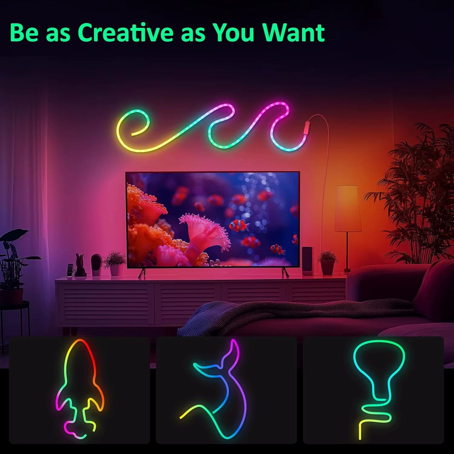 Neon LED Rope Lights, LED Lights for Bedroom Flexible LED Light Strip with Remote and APP Control RGB Lighting Strip