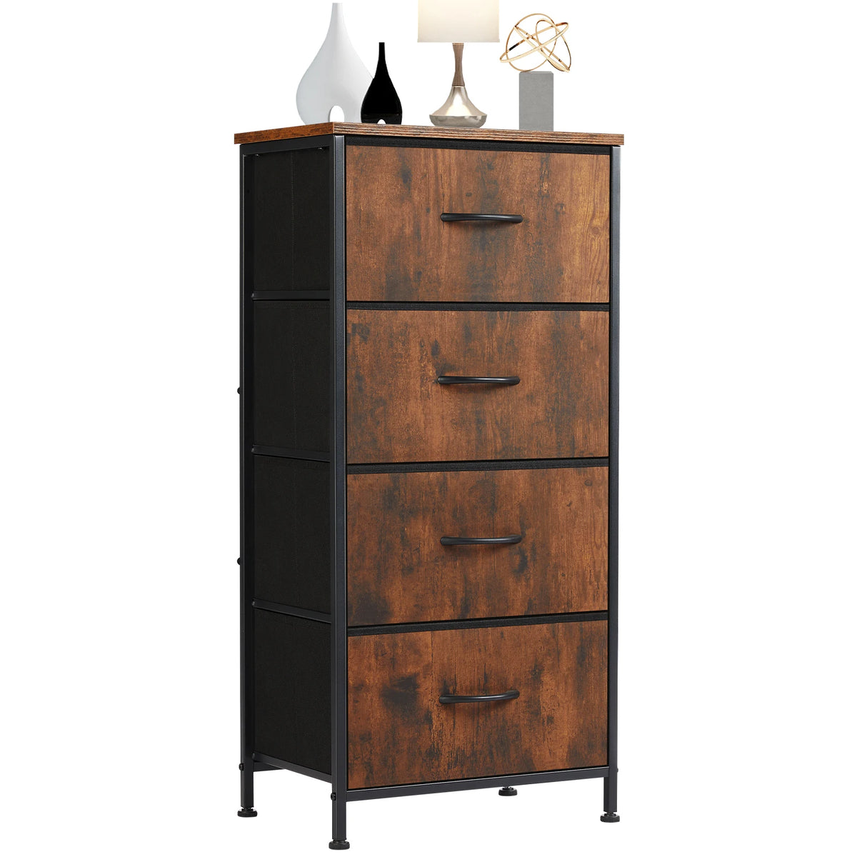 JHK Bedroom Dresser with 4 Fabric Drawers, Steel Frame Nightstand and Closet for Clothes Storage