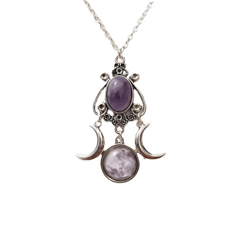 Triple Moon Pendant Necklace in Black, Red, and Purple
