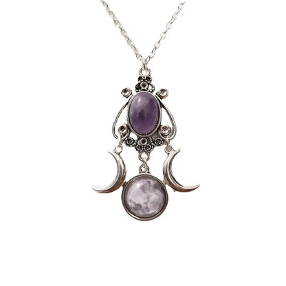 Triple Moon Pendant Necklace in Black, Red, and Purple