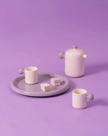 Cute Whimsical Dopamine Bauhaus Tea Pot & Tea Cups Set of 8 Pcs - Handmade Ceramic Teaset Gift Box