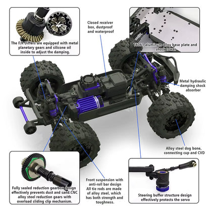 JIUSI PT14R V3 1/14 Scale 4WD RC Racing Truck with Brushless Motor, 3S Battery, and 80Km/H Speed - 2.4G Remote Control Off-Road Vehicle