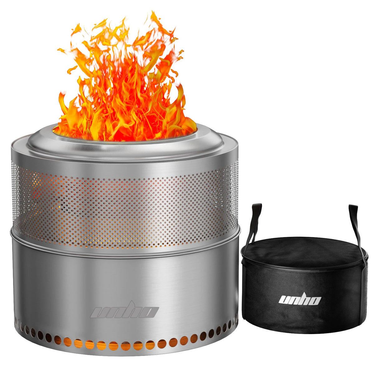 Large Stainless Steel Smokeless Wood Burning Fire Pit with Carry Bag for Outdoor Camping