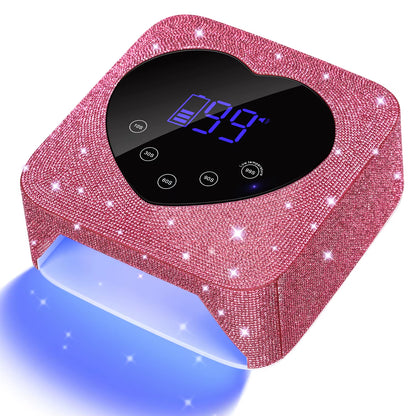 Rechargeable UV LED Nail Lamp 72W Cordless UV Light for Nails with Rhinestone Heart Shaped Manicure Pedicure Machine Nail Tools