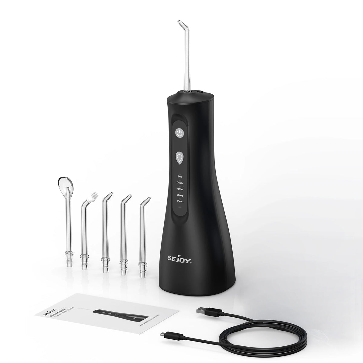 SEJOY Portable Electric Water Flosser with 350ML Tank, 5 Modes, and 5 Jet Tips for Dental Care and Teeth Whitening - Ideal for Home and Travel