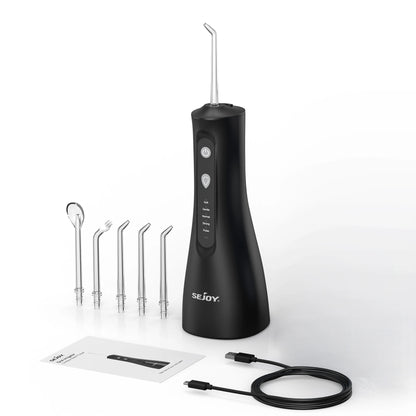 SEJOY Portable Electric Water Flosser with 350ML Tank, 5 Modes, and 5 Jet Tips for Dental Care and Teeth Whitening - Ideal for Home and Travel