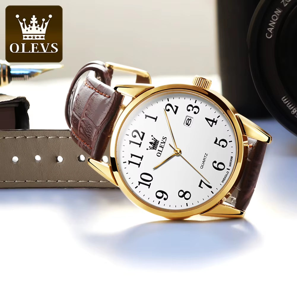 Brand Fashion Quartz Watch for Men and Women Leather Strap Waterproof Original Watch Arabic Numeral Scale Giving to Elders