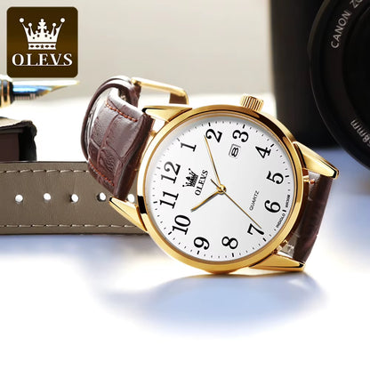 Brand Fashion Quartz Watch for Men and Women Leather Strap Waterproof Original Watch Arabic Numeral Scale Giving to Elders