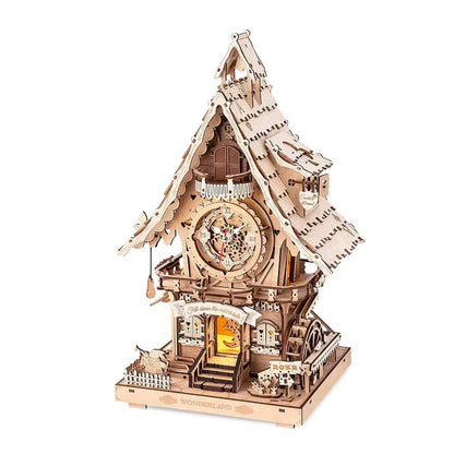Robotime Rokr 3D Wooden Cuckoo Clock Puzzle Kit - Black Forest Style DIY Model for Kids and Adults