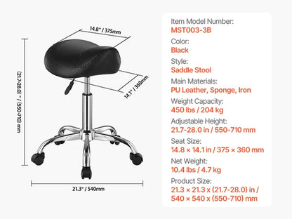 Succebuy Ergonomic Saddle Stool with Wheels, 450 lbs Weight Capacity, Height Adjustable Swivel Chair for Clinics, Salons, and Tattoo Studios