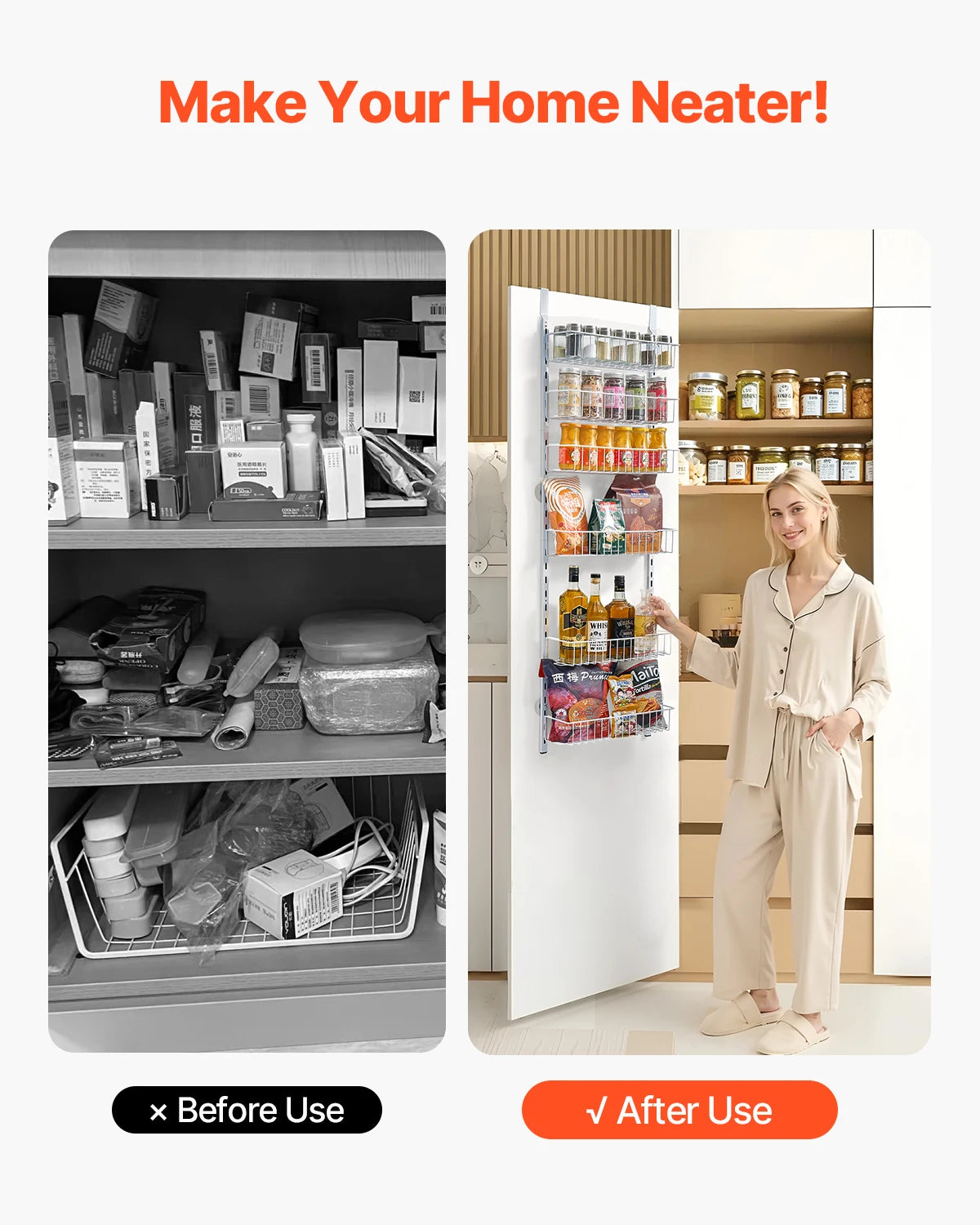 Heavy-Duty Steel Over-the-Door Pantry Organizer with Adjustable Multi-Tier Spice Rack Shelves