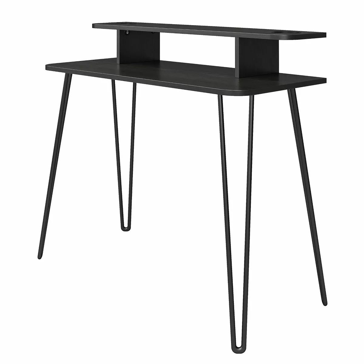 Home Vanity Black Oak - Mid-Century Modern Design, Metal Frame, Particle Board Surface