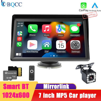Universal 7" HD Portable Car MP5 Wireless Android Auto/Carplay BT Mirrorlink Car Player Remote Control Cat Stereo