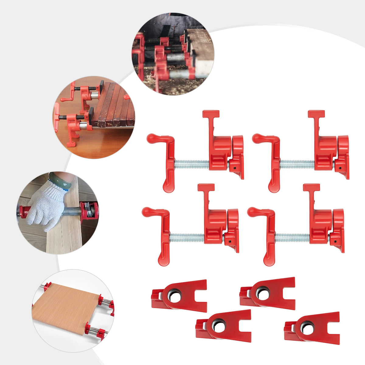 4-Piece Wood Gluing Pipe Clamp Set for 3/4" Threaded Pipes - Ideal for Woodworking Applications