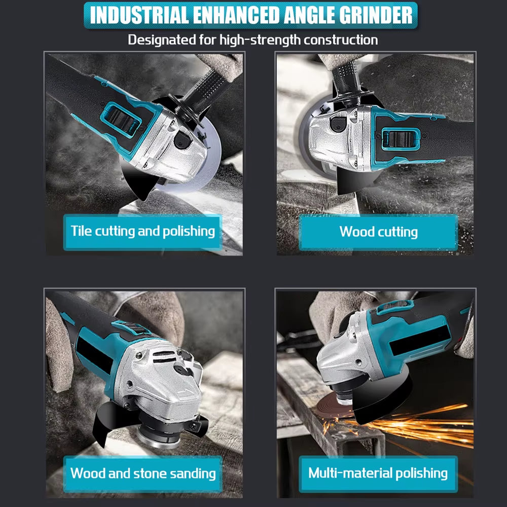 125MM Brushless Electric Angle Grinder with Variable Speed - M14 Cutting Tool for Woodworking Compatible with Makita 18V Battery
