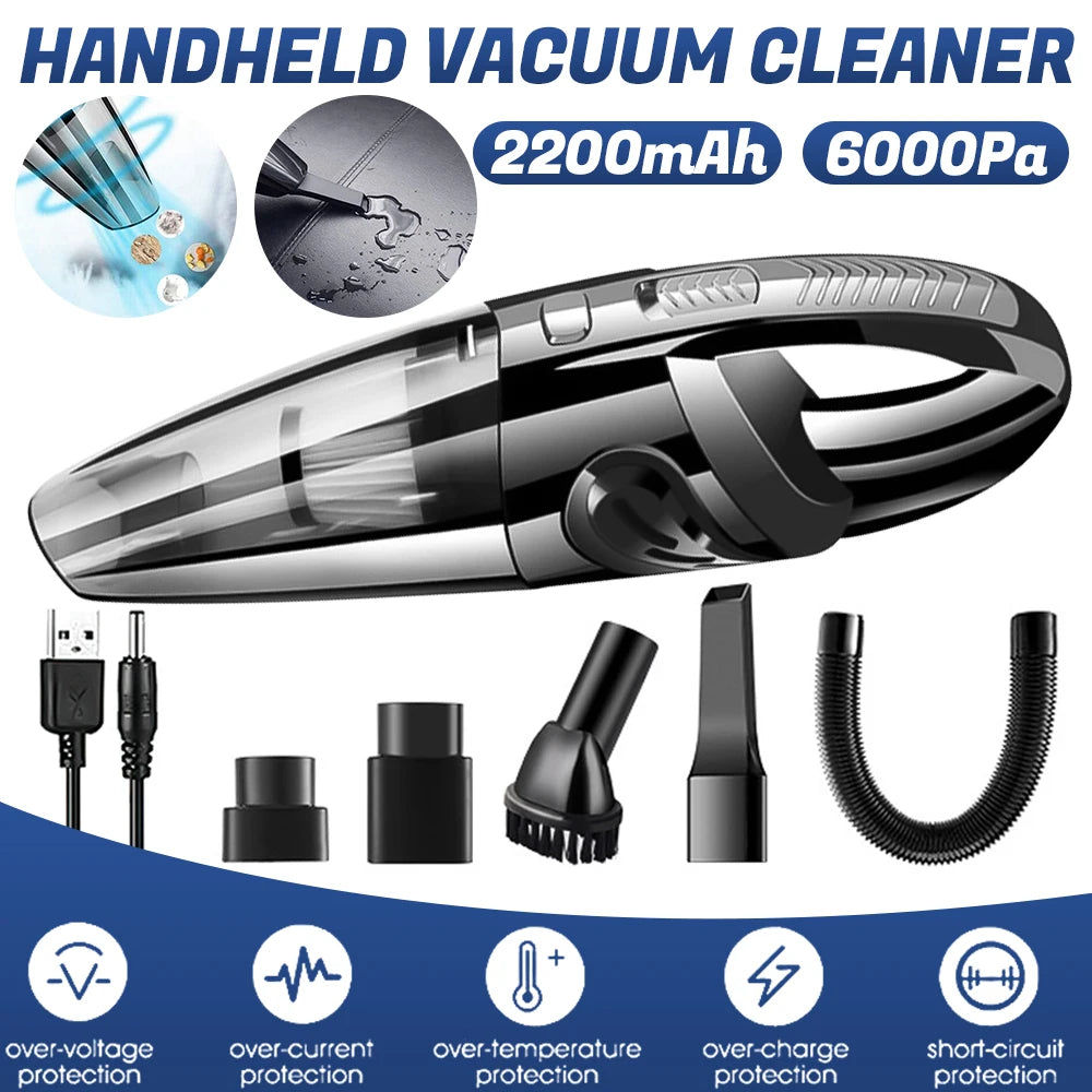 Cordless Portable Handheld Vacuum Cleaner with USB Charging - Strong Suction 12000Pa for Wet and Dry Cleaning