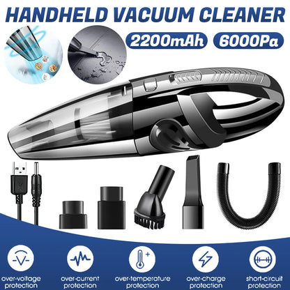 Cordless Portable Handheld Vacuum Cleaner with USB Charging - Strong Suction 12000Pa for Wet and Dry Cleaning