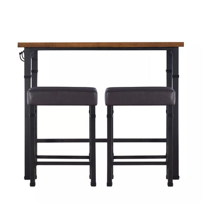 3-Piece Faux Leather Counter Height Pub Dining Set with Padded Seating and Wood/Metal Construction - grey