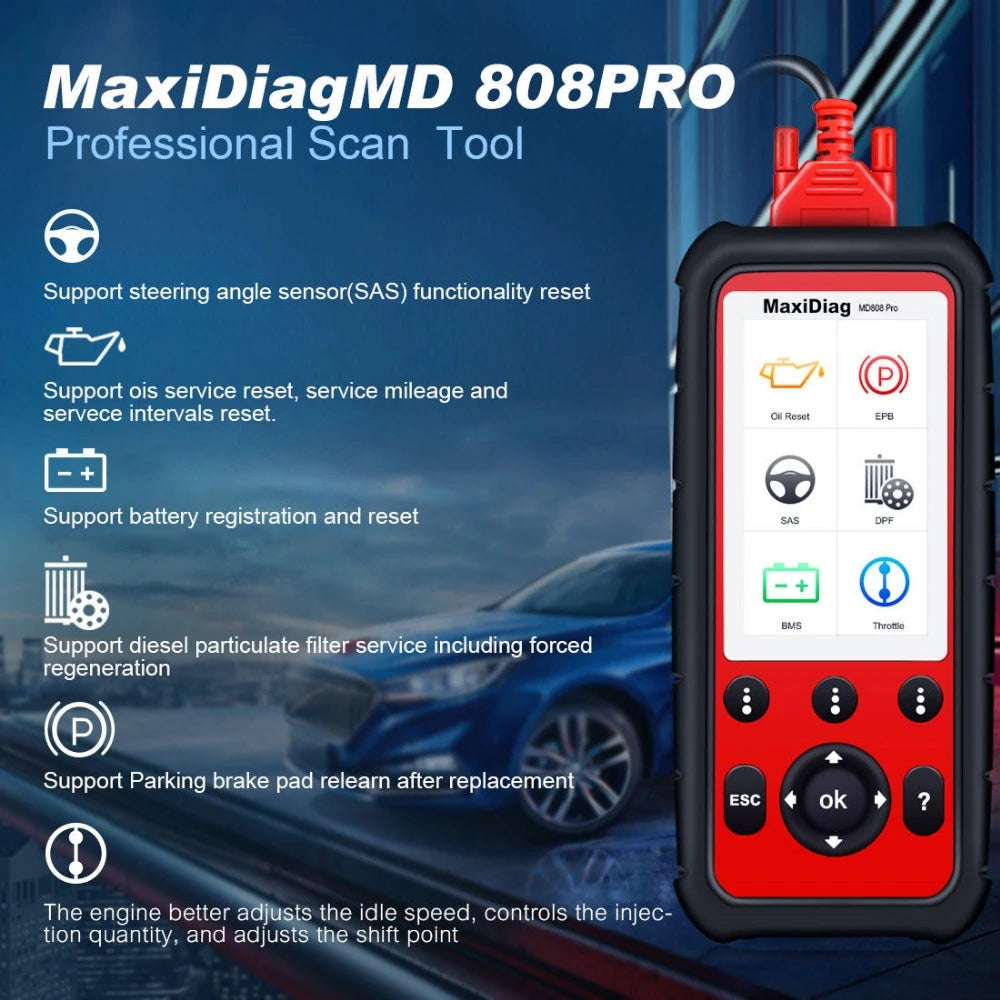 Autel Maxidiag Md808Pro OBD2 Car Diagnostic Scanner Automotive Code Reader OBDII Full System Diagnosis 7 Services