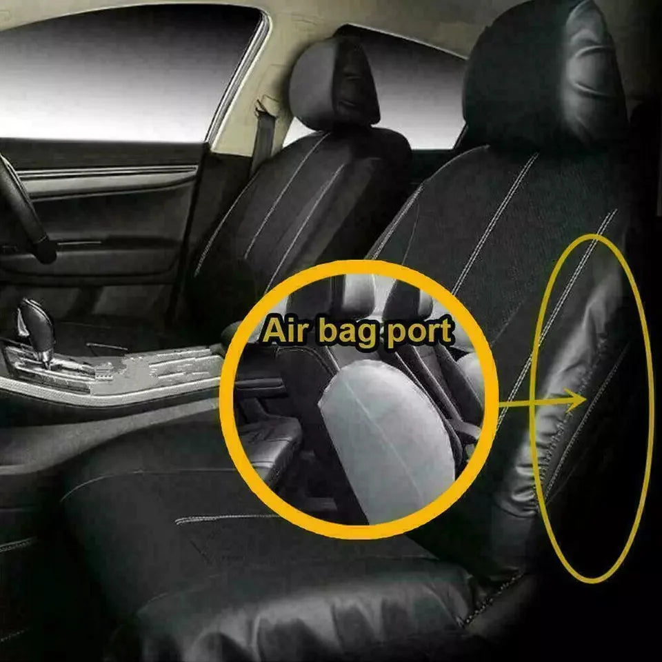 9-Piece Universal Leather Car Seat Cover Set - All-Season Interior Protection in Black